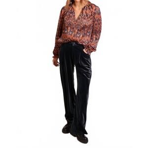 NEW TRAFFIC PEOPLE acacia street button-up top in rust orange and blue print